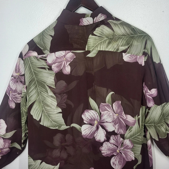 Tommy Bahama Tropical Floral 100% Silk Long Sleeve Sheer Button Down Shirt - Picture 8 of 13